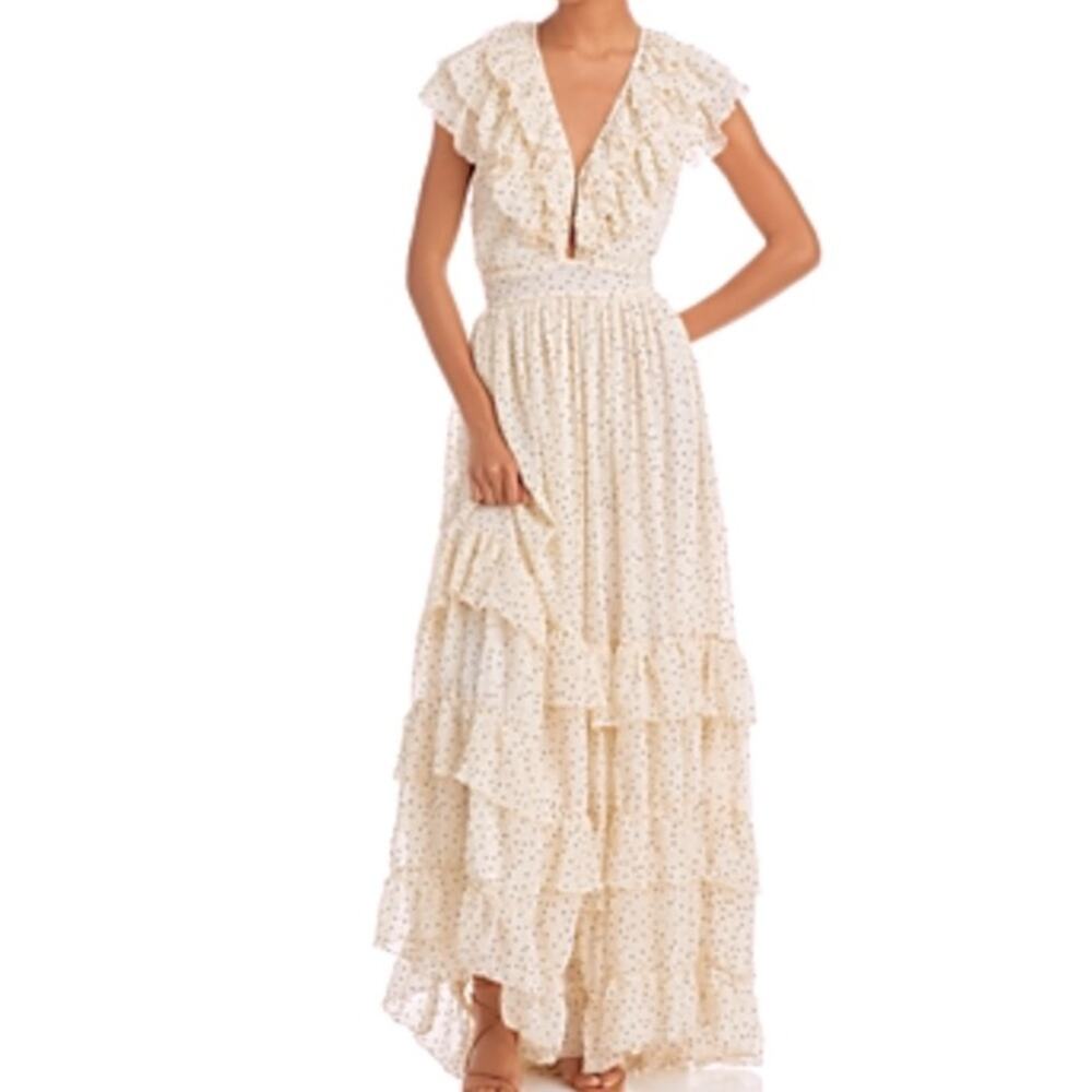 NWT$595 Sabina Musayev Salma Pleated Tiered Polka-Dot Maxi Dress size M